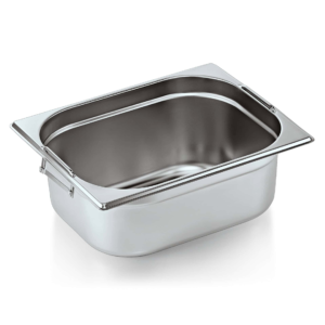 GN beholder – 1/2 GN 325 x 265 mm højde 100 mm – med nedfældelige håndtag – krom nikkel stål