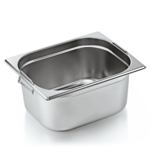 GN beholder – 1/2 GN 325 x 265 mm højde 150 mm – med nedfældelige håndtag – krom nikkel stål