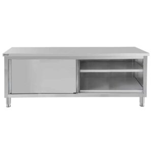 Arbejdsskab af rustfrit stål med skydelåger – B 1400 x D 700 x H 850 mm