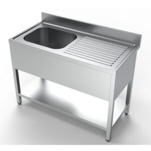 Vaskebord rustfrit stål med underhylde vask til venstre – B1200 x D600 x H850 mm