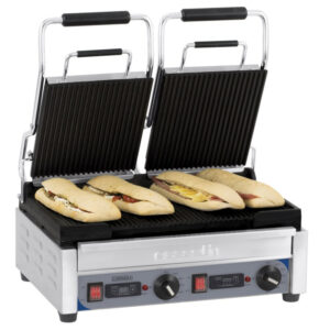 Kontakgrill med timer – PRO – rillet – B490 x D520 x H265 mm