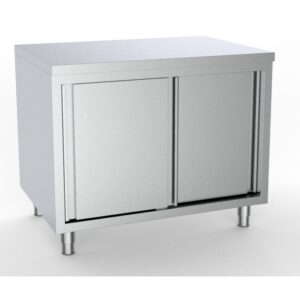 Arbejdsskab af rustfrit stål med skydelåger – B2000 x D700 x H850 mm